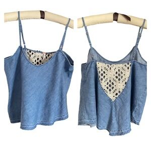 🚨 Free People Blue Denim Lace Tank Top Size Small